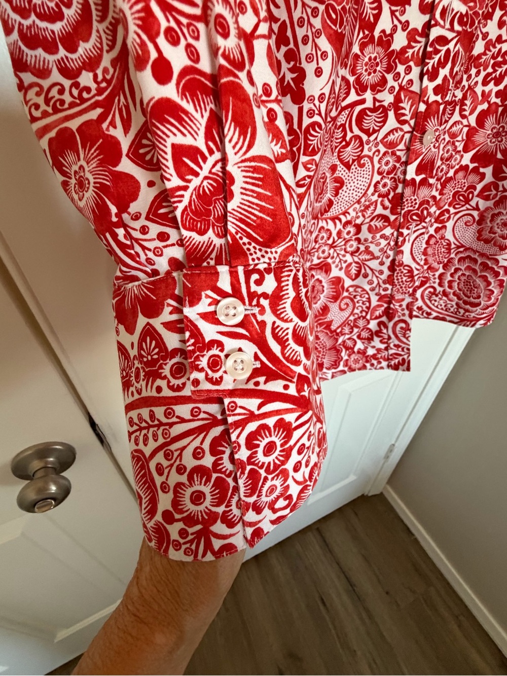 Chico's Red and White Floral Button-Down Shirt - Picture 6 of 6